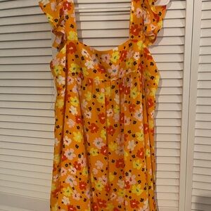 Orange and Yellow Sleeveless Sundress with Square Neck